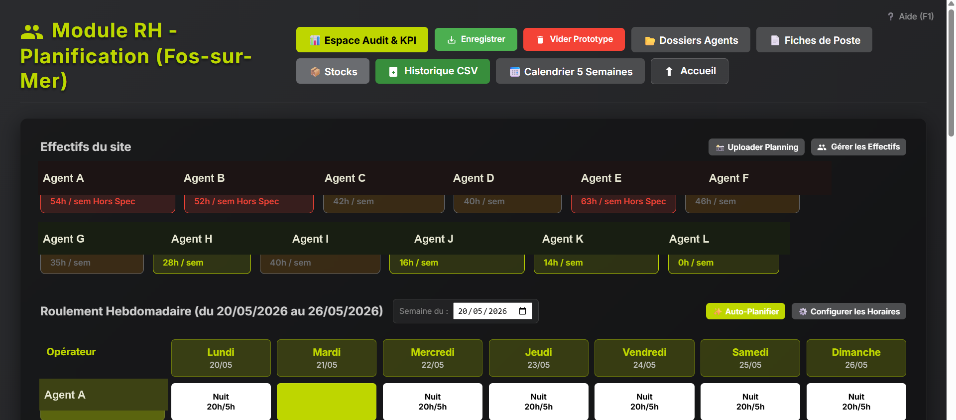 Capture d’écran du module RH d’Evolutrain avec alerte de dépassement horaire